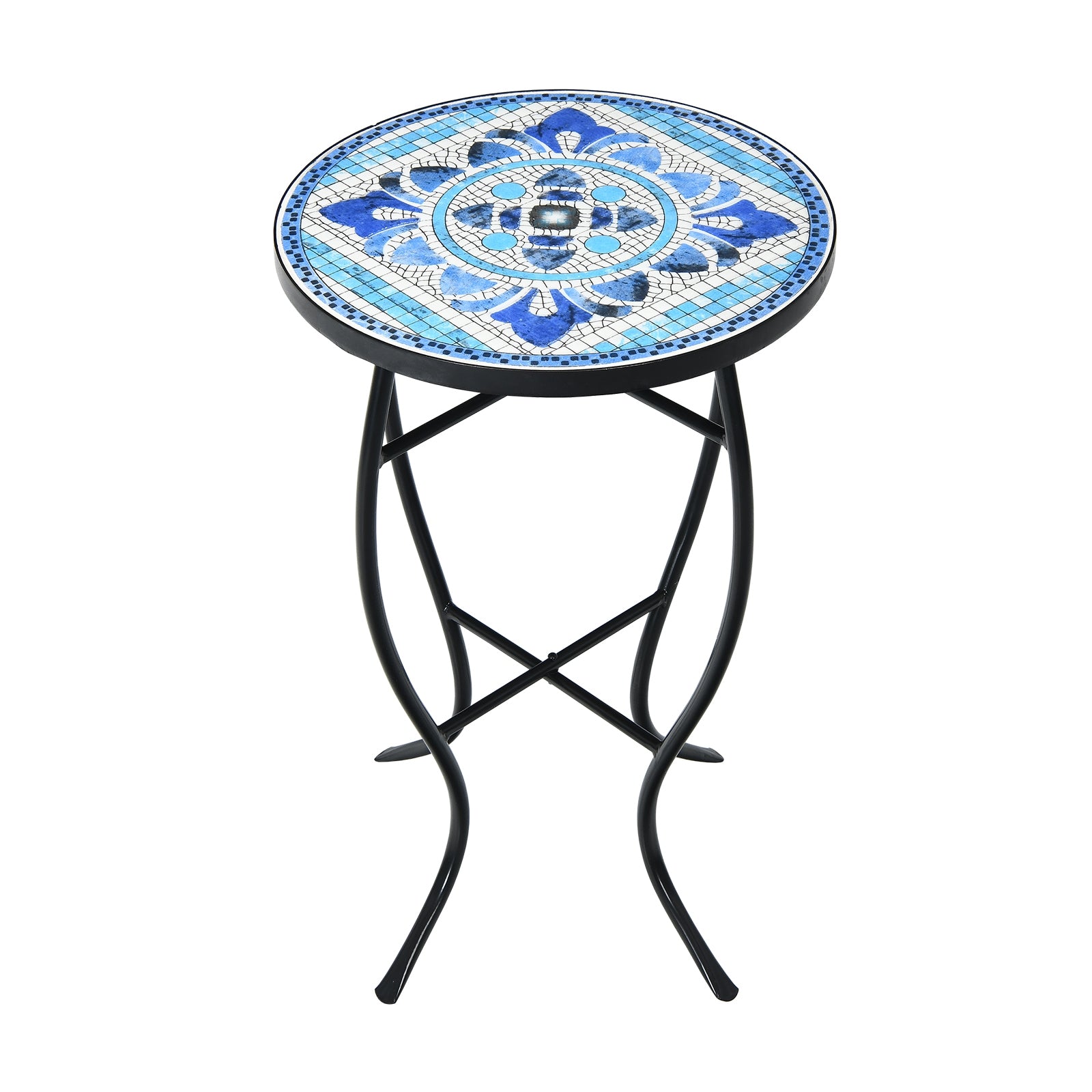 Mosaic Side Round Balcony Bistro End Table with Ceramic Tile Top