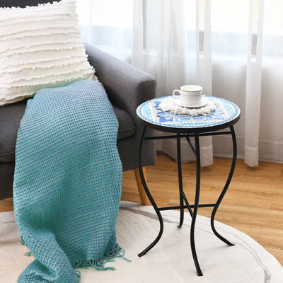 Mosaic Side Round Balcony Bistro End Table with Ceramic Tile Top 