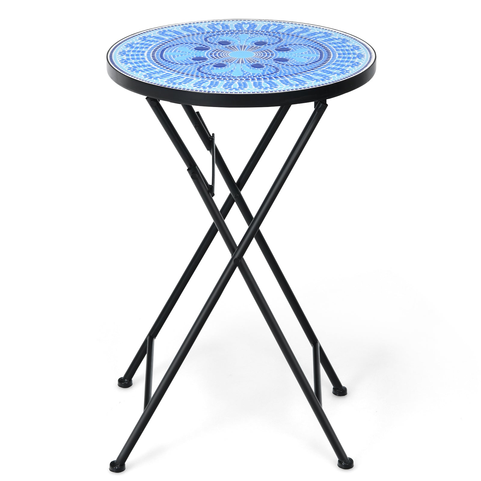 14 Inch Round End Table with Ceramic Tile Top