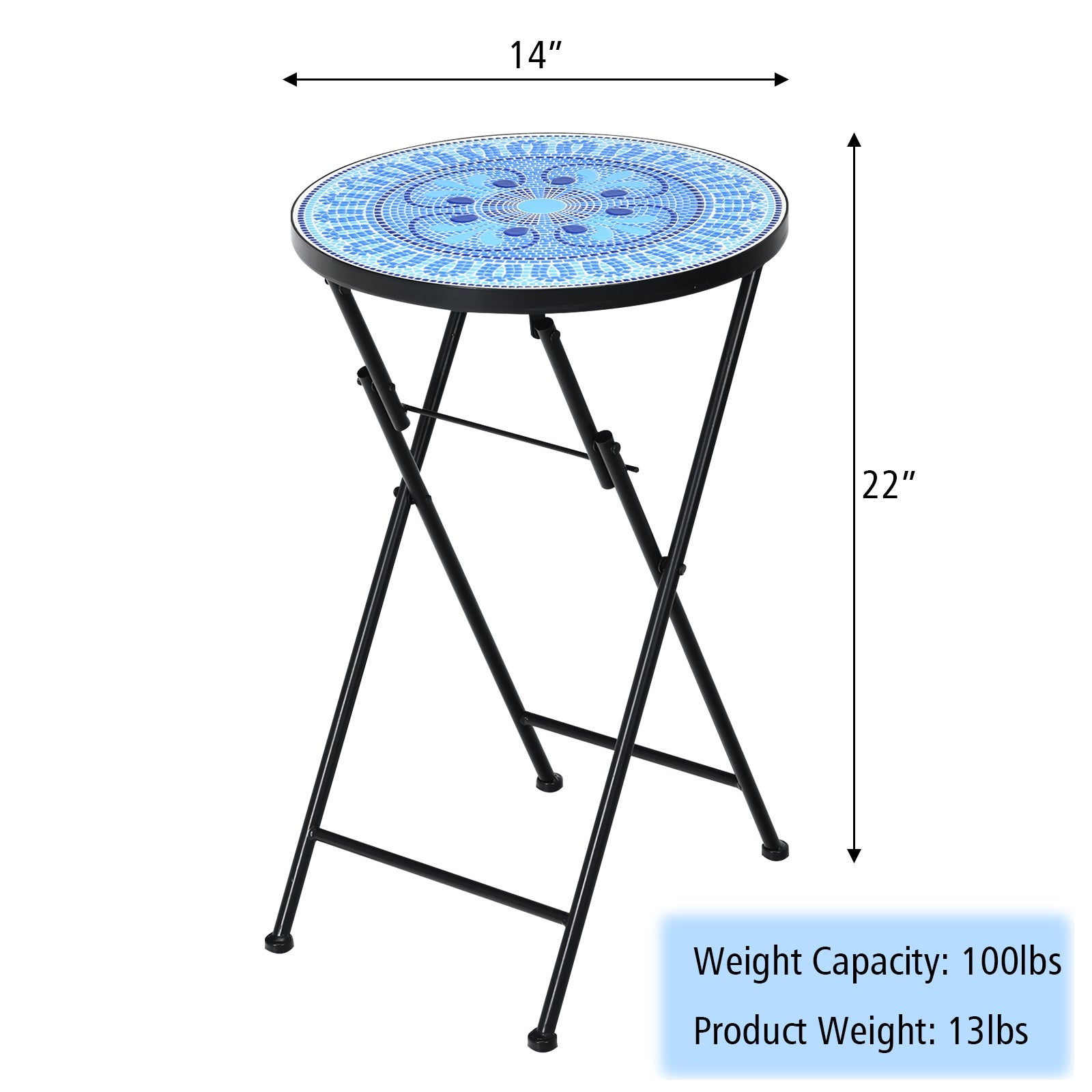 14 Inch Round End Table with Ceramic Tile Top