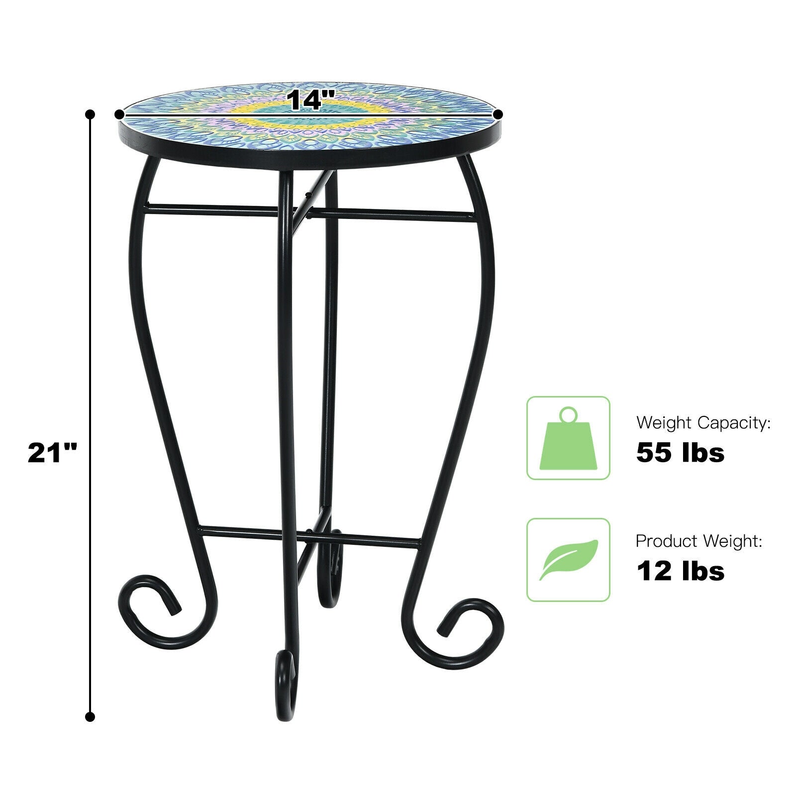 Folding Mosaic Side Table for Living Room