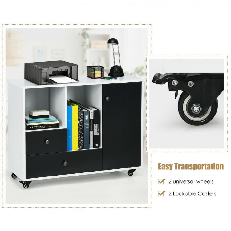 Lateral Mobile Filing Cabinet with 2 Drawers-Black