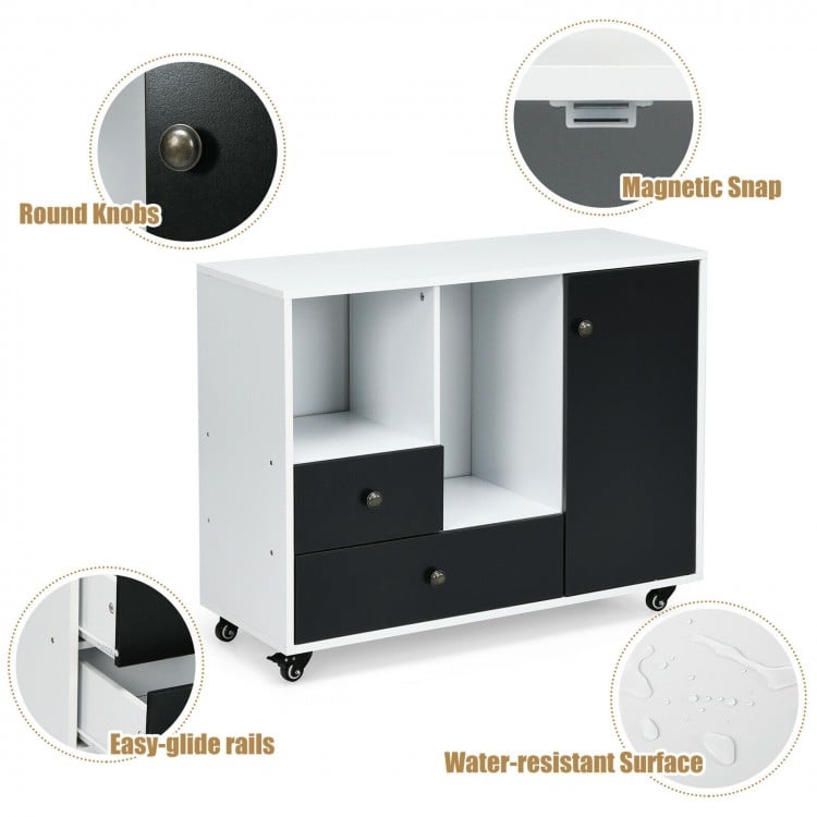 Lateral Mobile Filing Cabinet with 2 Drawers-Black