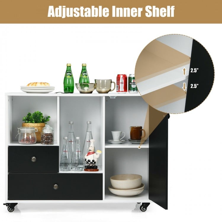 Lateral Mobile Filing Cabinet with 2 Drawers-Black