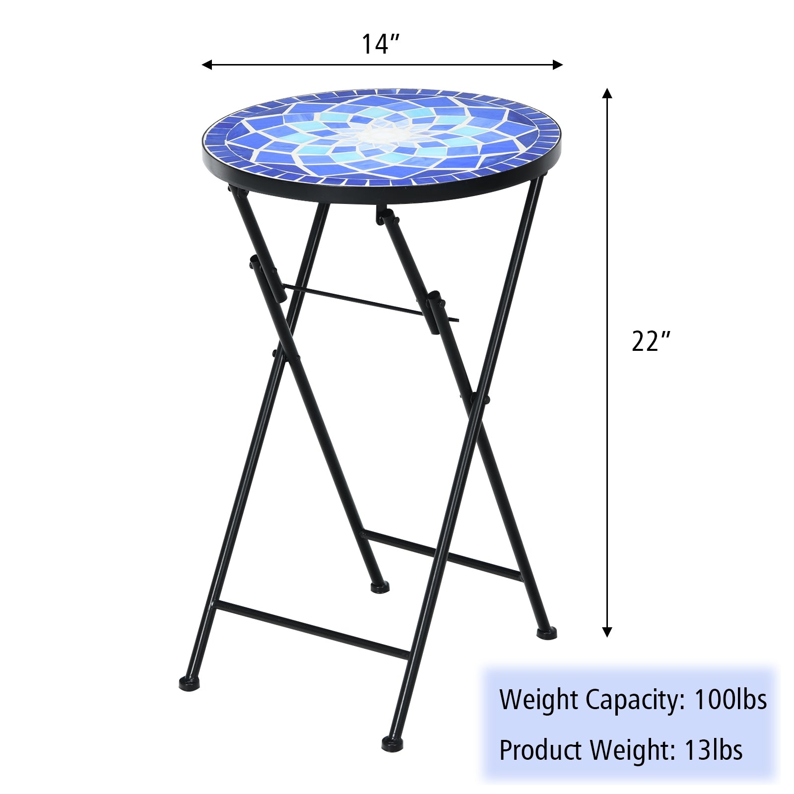 Folding Mosaic Side Table Accent Table