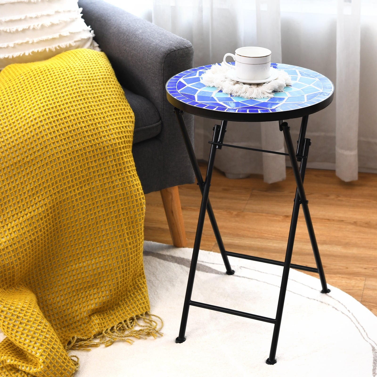 Folding Mosaic Side Table Accent Table