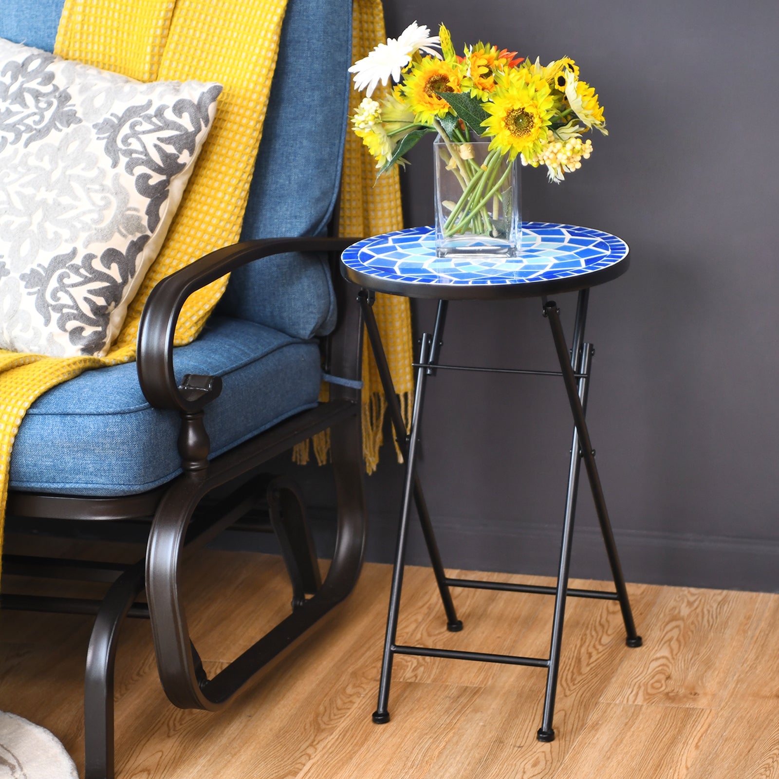 Folding Mosaic Side Table Accent Table