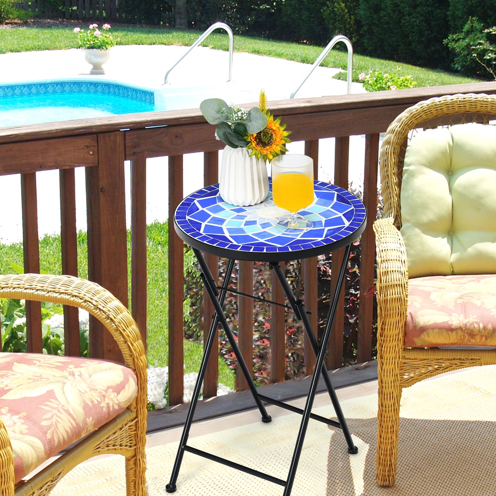 Folding Mosaic Side Table Accent Table