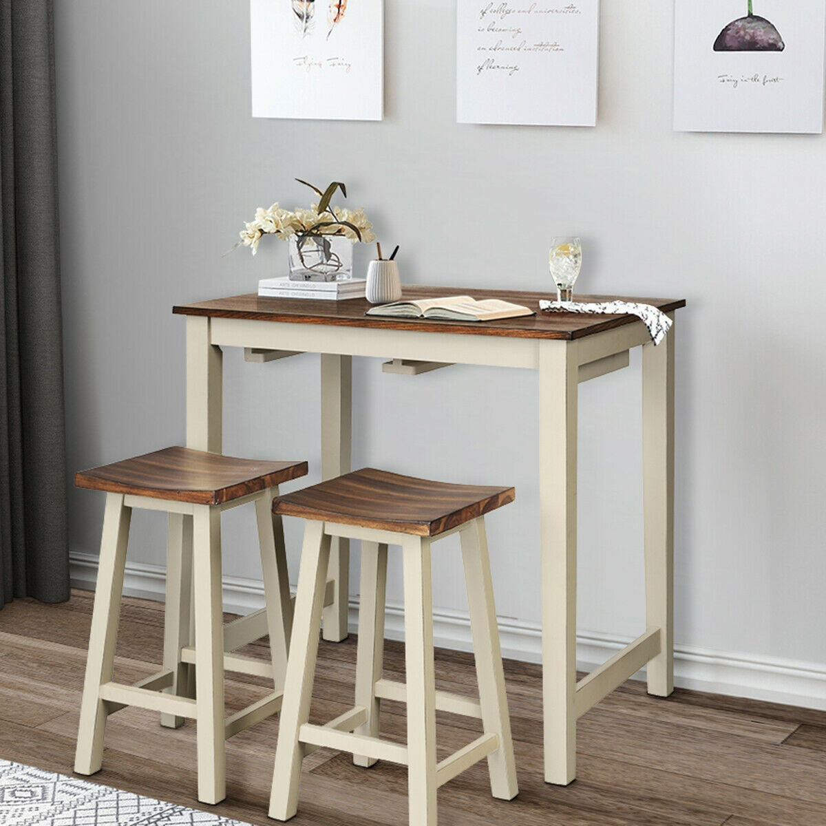 Counter Height Pub Table with 2 Saddle Bar Stools 