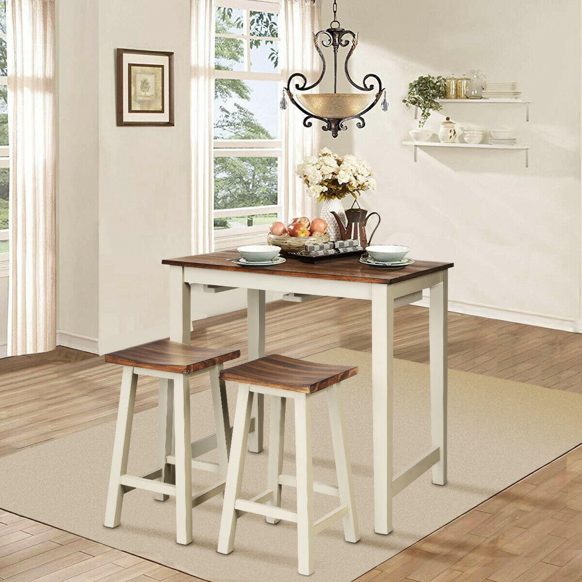 Counter Height Pub Table with 2 Saddle Bar Stools 