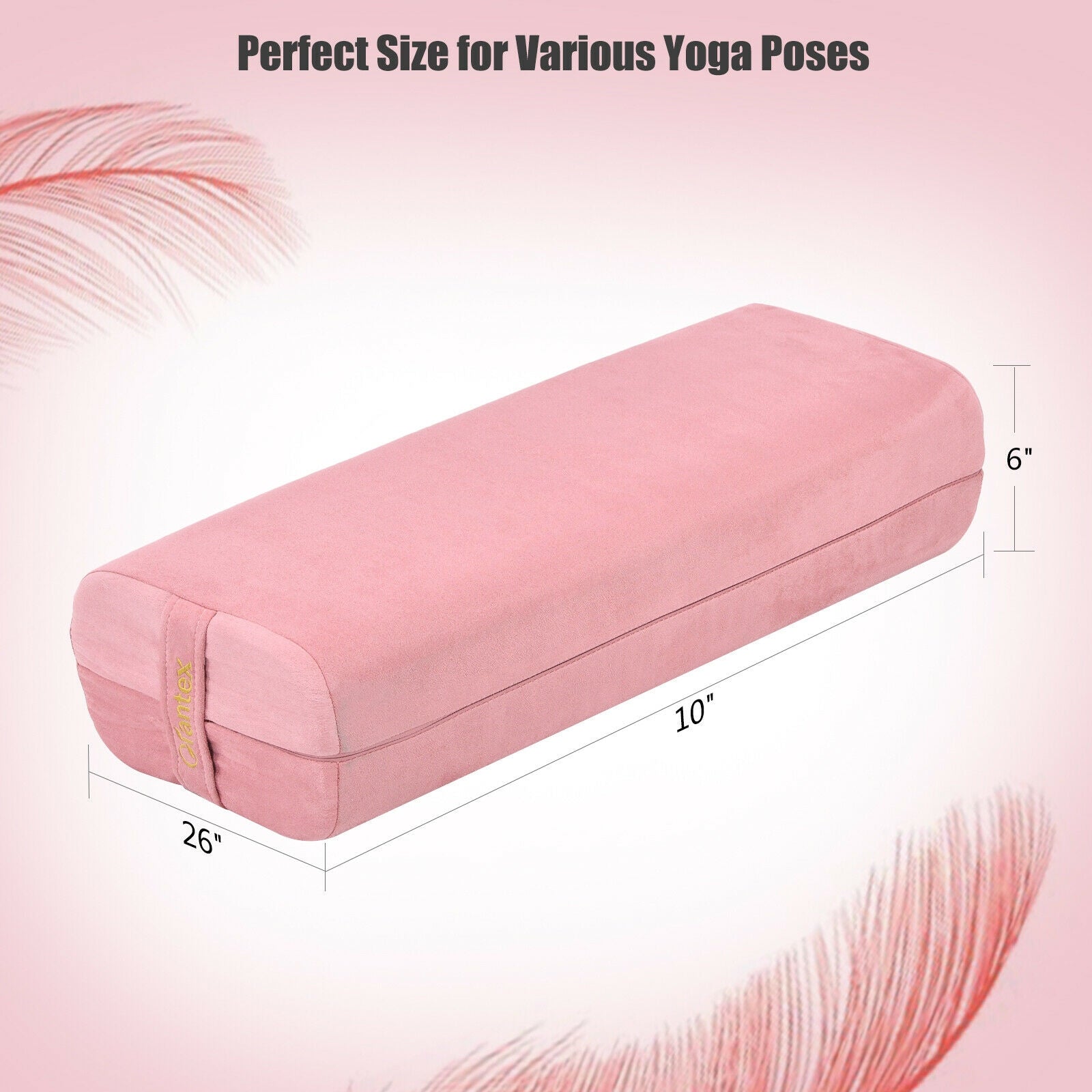 Yoga Bolster Pillow with Washable Cover and Carry Handle-Pink 