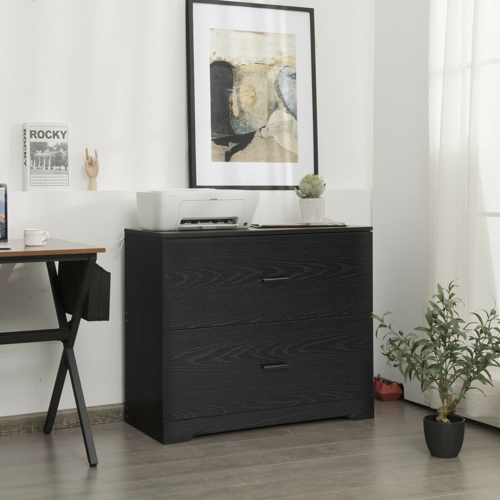 2-Drawer Lateral File Cabinet with Adjustable Bars for Home and Office-Black 