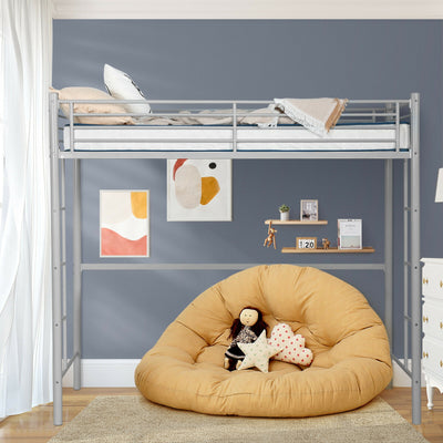 Twin Loft Bed Frame with 2 Ladders Full-length Guardrail -Silver 