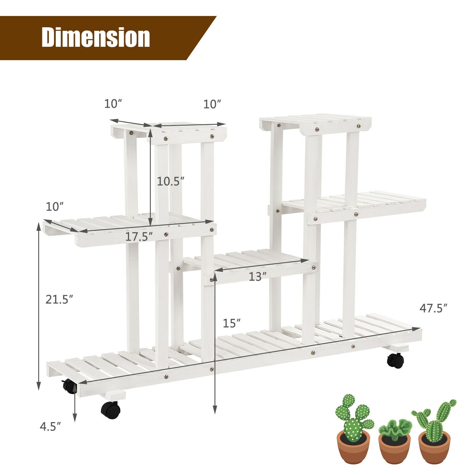 4-Tier Wood Casters Rolling Shelf Plant Stand