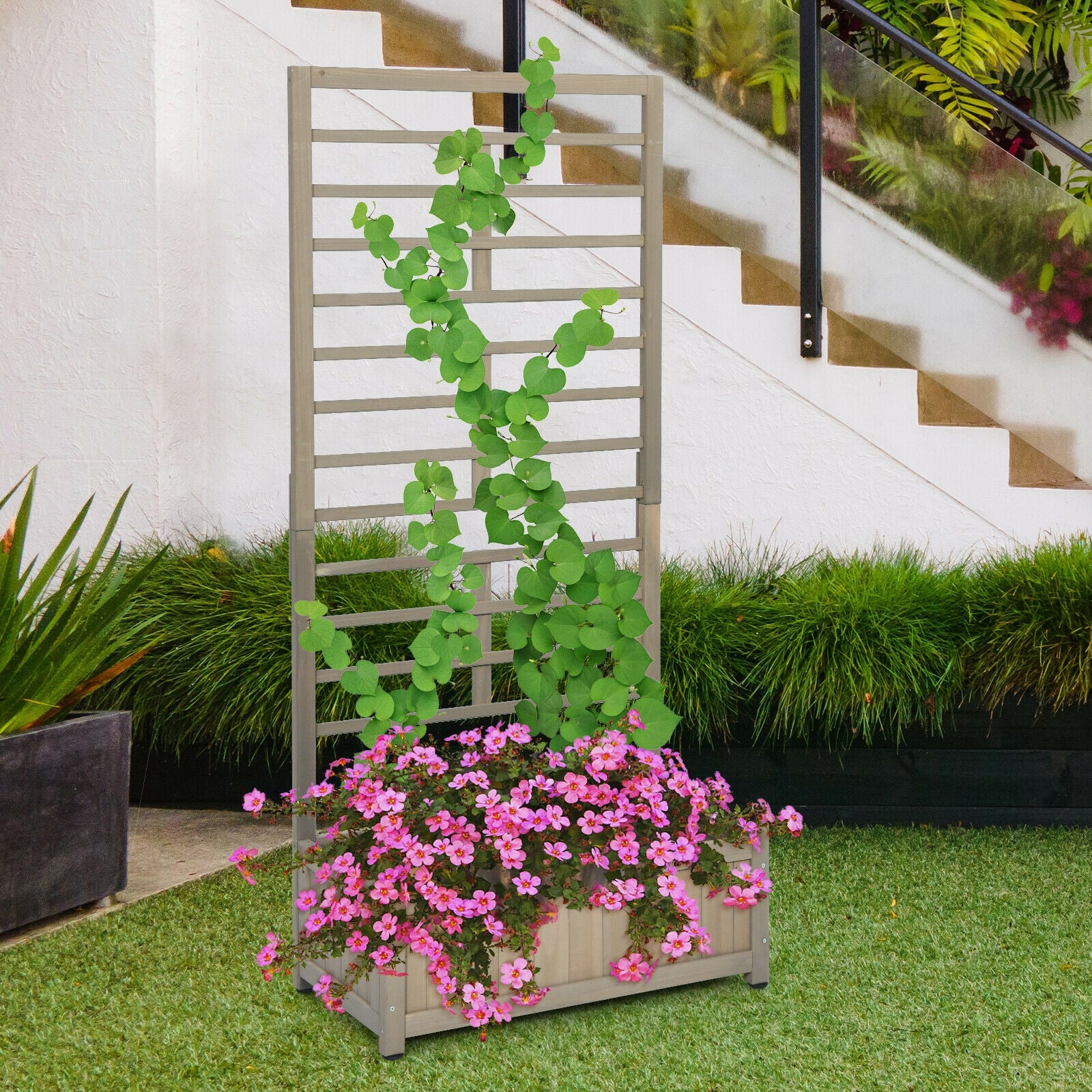 Raised Garden Bed with Trellis for Climbing Plants