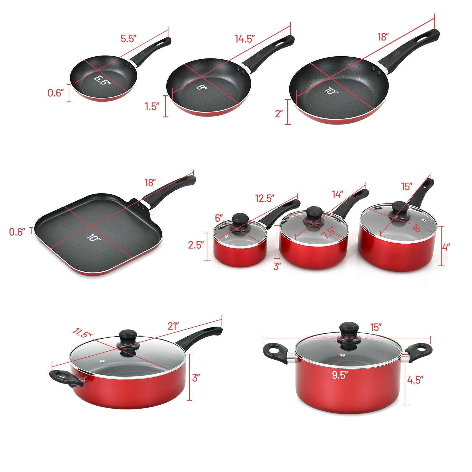 17 Pieces Hard Anodized Nonstick Cookware Pots and Pans Set 