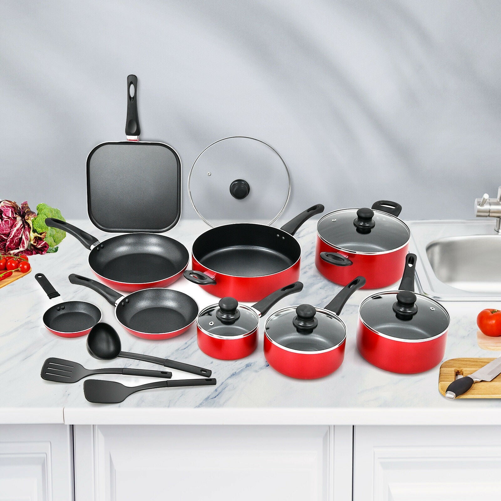 17 Pieces Hard Anodized Nonstick Cookware Pots and Pans Set 
