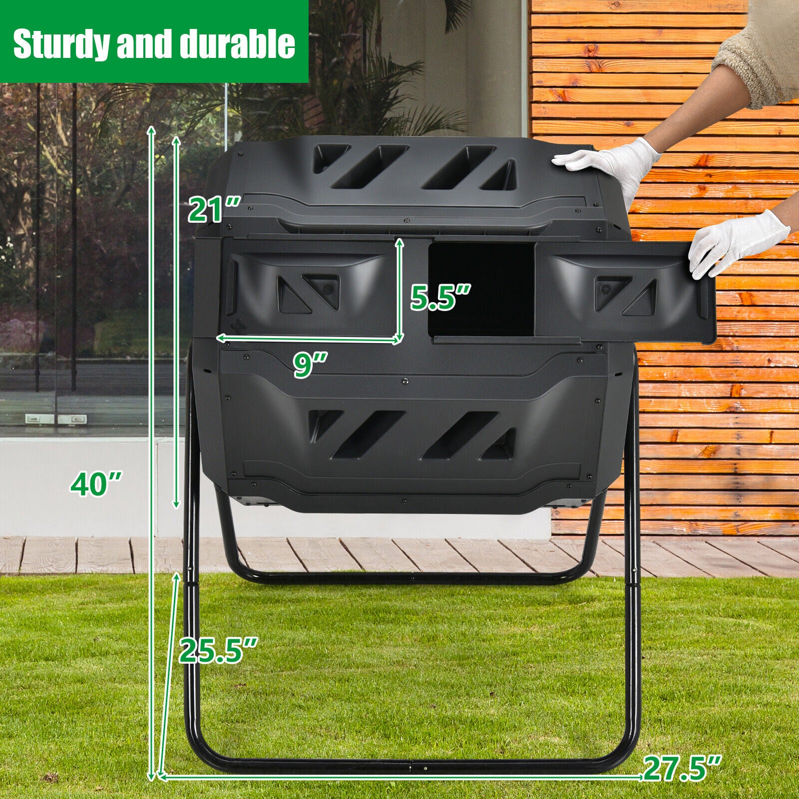 43 Gallon Composting Tumbler Compost Bin with Dual Rotating Chamber 