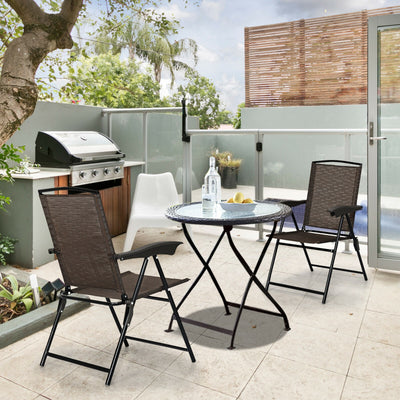 2 Pieces Folding Sling Chairs with Steel Armrests and Adjustable Back 