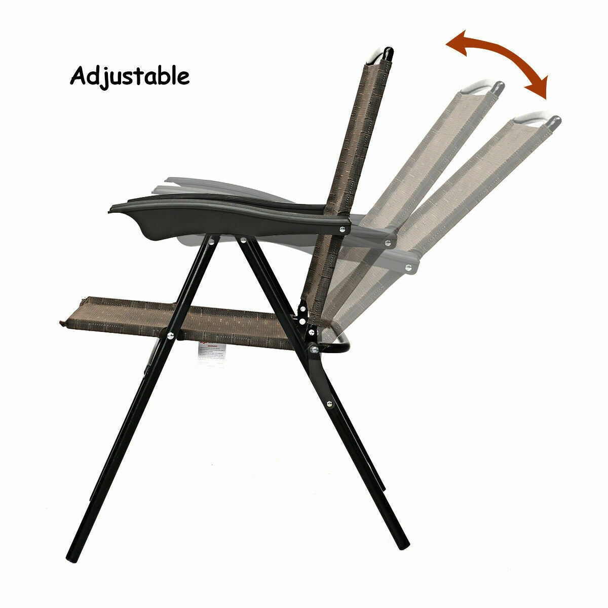 2 Pieces Folding Sling Chairs with Steel Armrests and Adjustable Back 