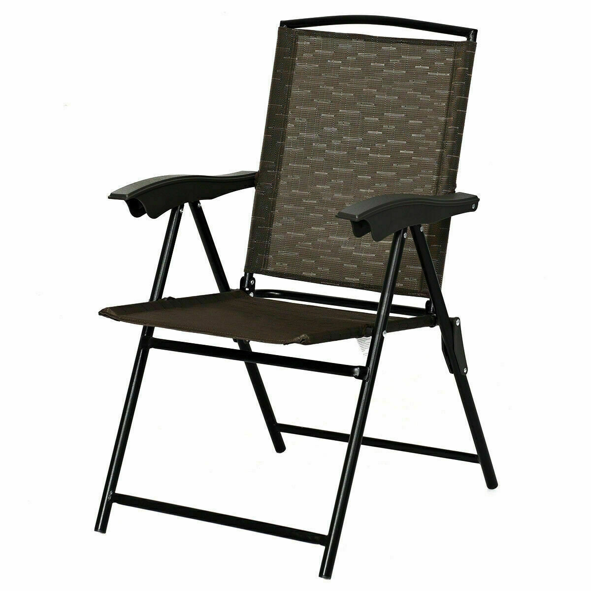 2 Pieces Folding Sling Chairs with Steel Armrests and Adjustable Back 