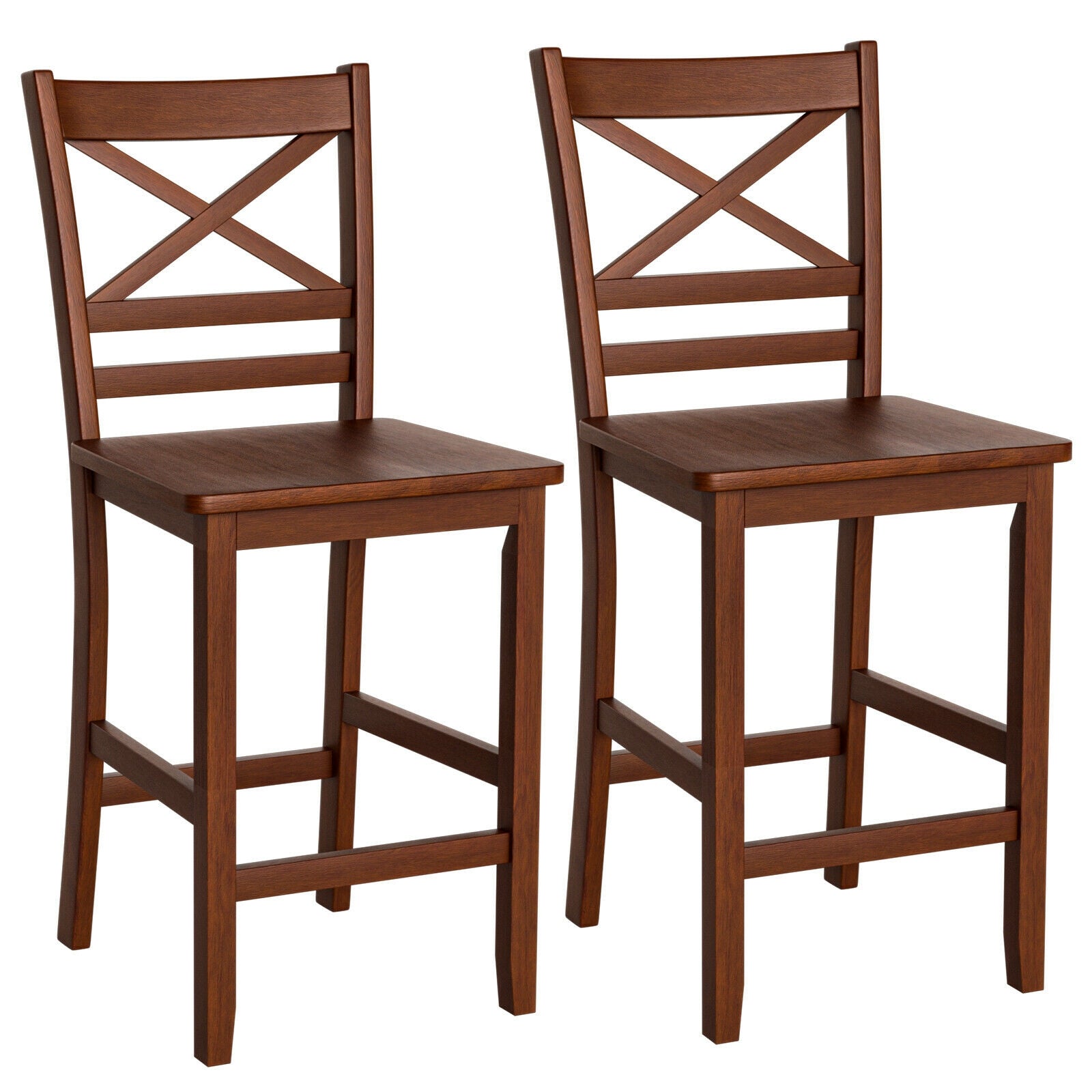 Set of 2 Bar Stools 25 Inch Counter Height Chairs with Rubber Wood Legs