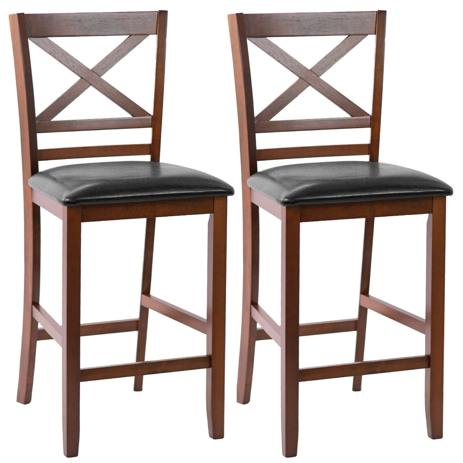 Set of 2 Bar Stools 25 Inch Counter Height Chairs with PU Leather Seat 