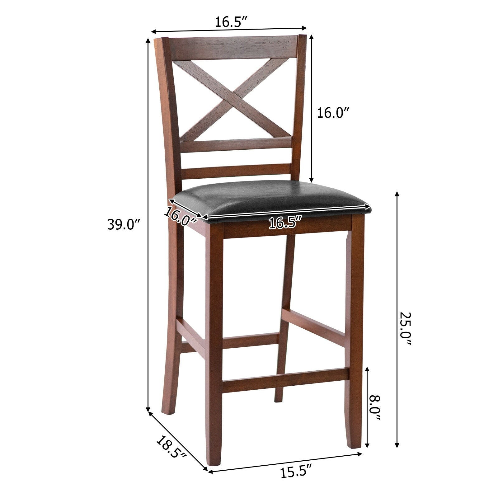 Set of 2 Bar Stools 25 Inch Counter Height Chairs with PU Leather Seat 