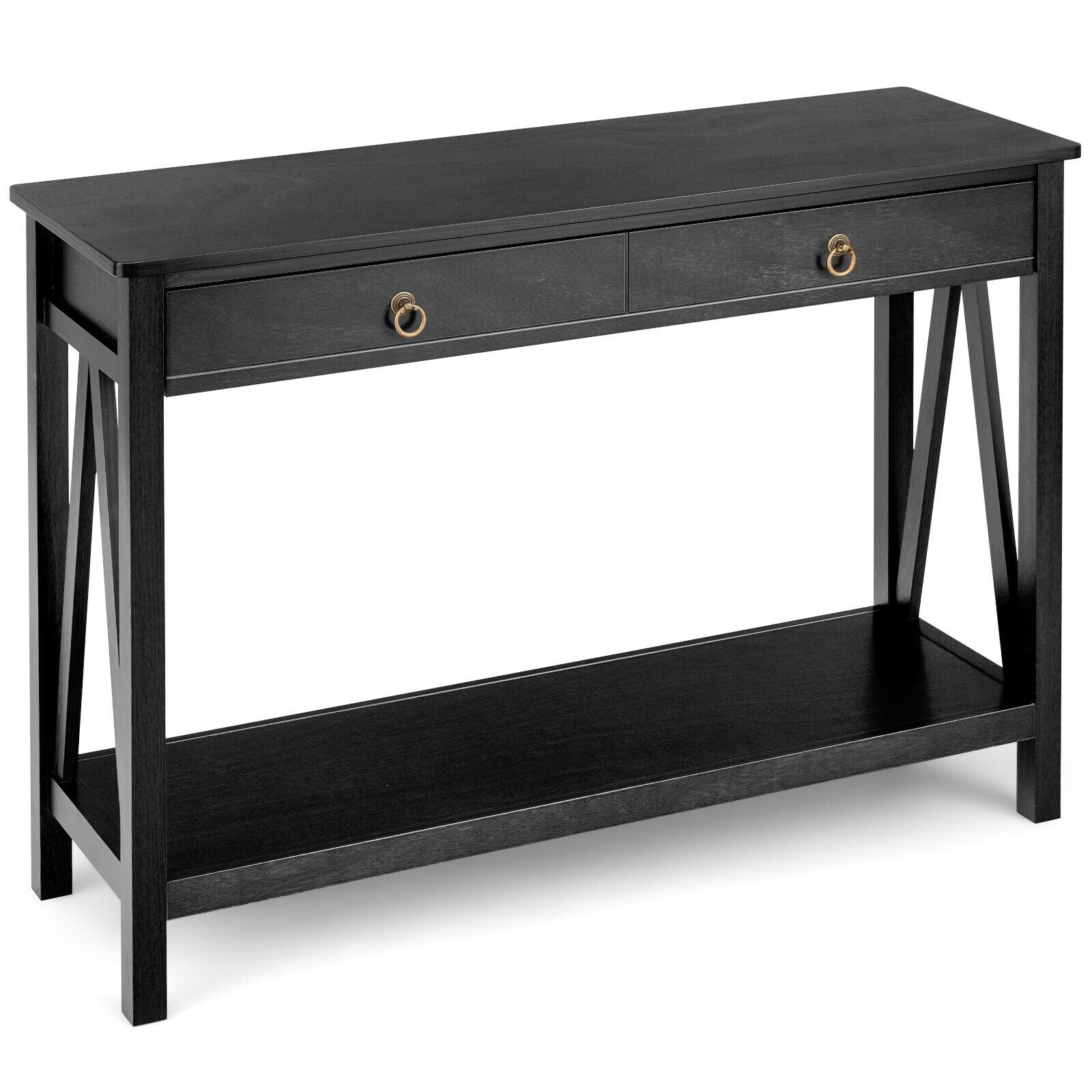 Console Table with 2 Drawer Storage Shelf for Entryway Hallway-Black