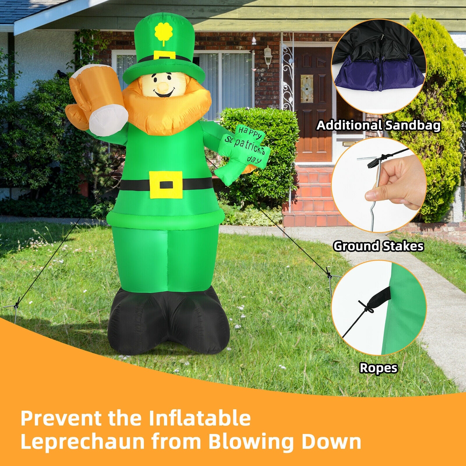 Patrick’s Day Inflatable Leprechaun for for Yard and Lawn-8 ft 