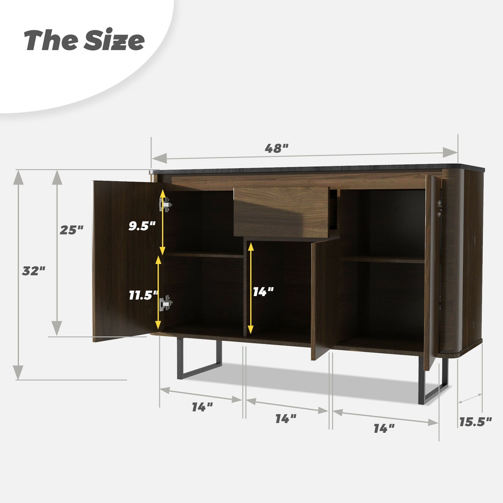 3-Door Kitchen Buffet Sideboard with Drawer for Living Room Dining Room