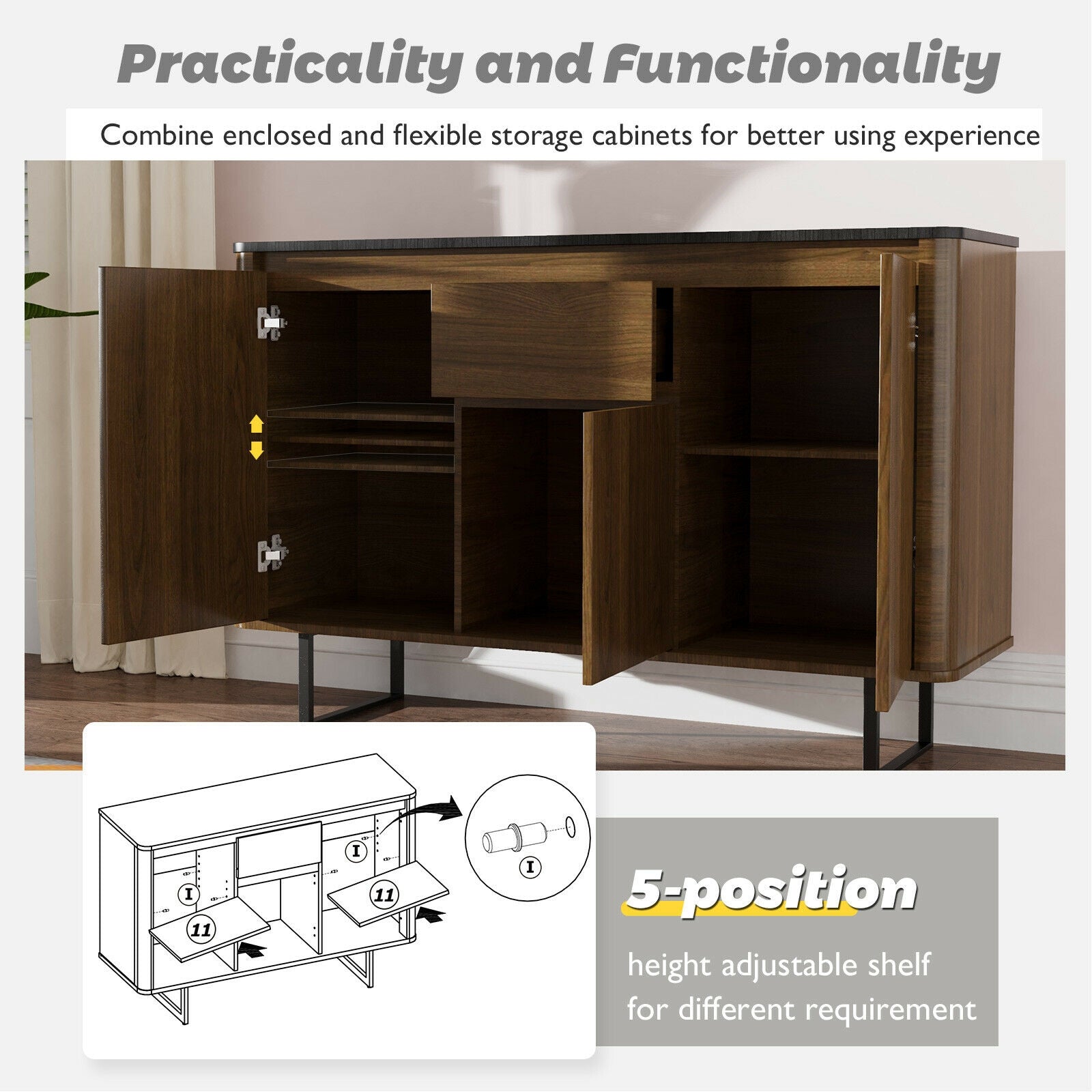 3-Door Kitchen Buffet Sideboard with Drawer for Living Room Dining Room