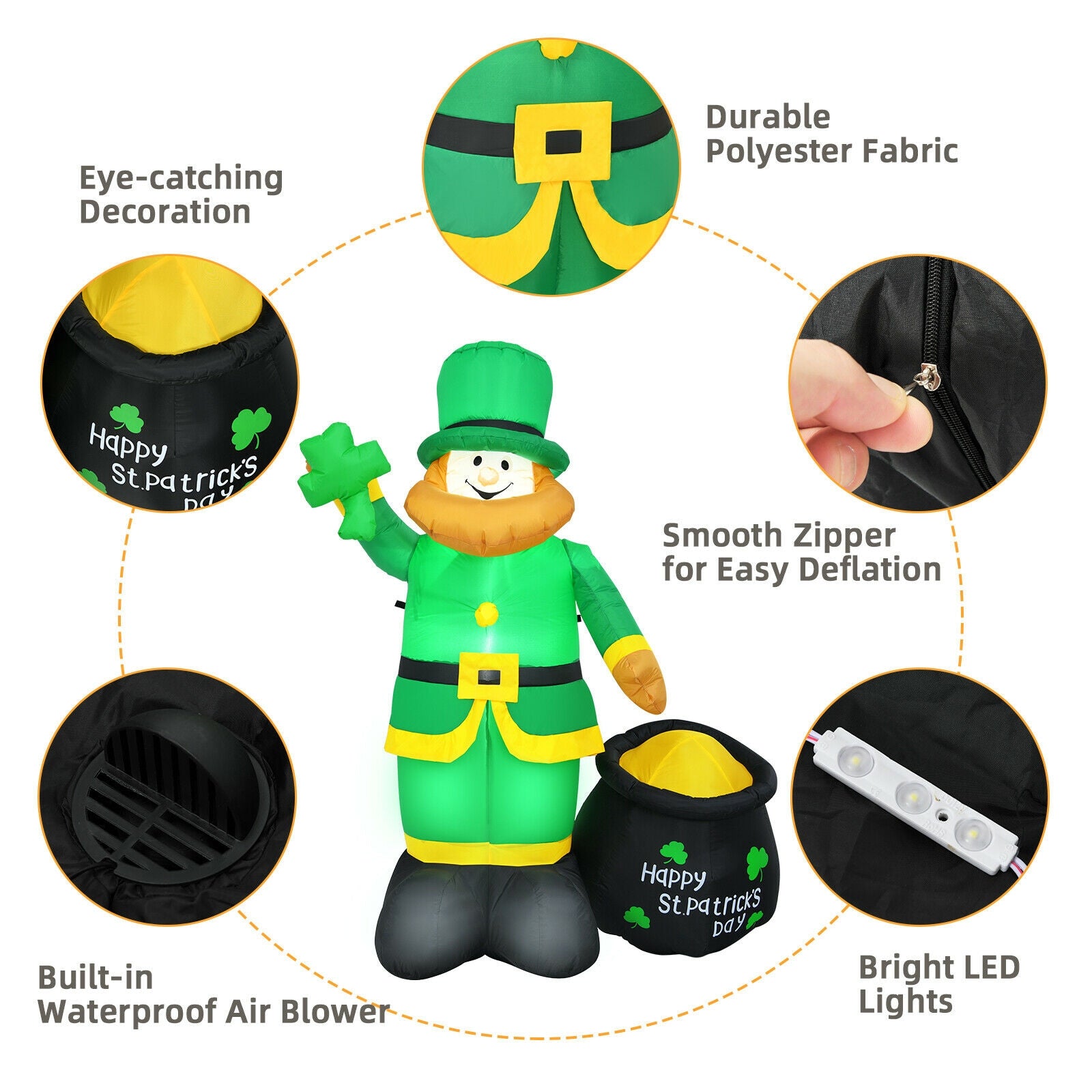 Patrick’s Day Inflatable Leprechaun for for Yard and Lawn-6 ft