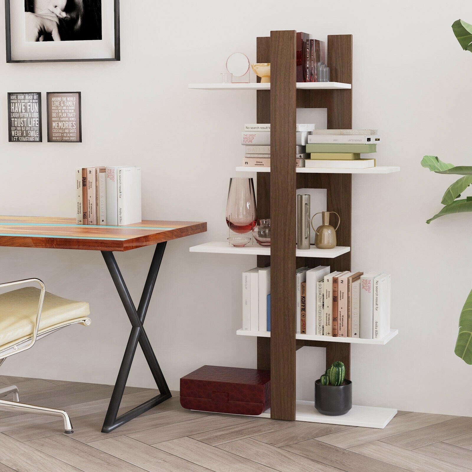 5-Tier Freestanding Bookshelf with Anti-Toppling Device