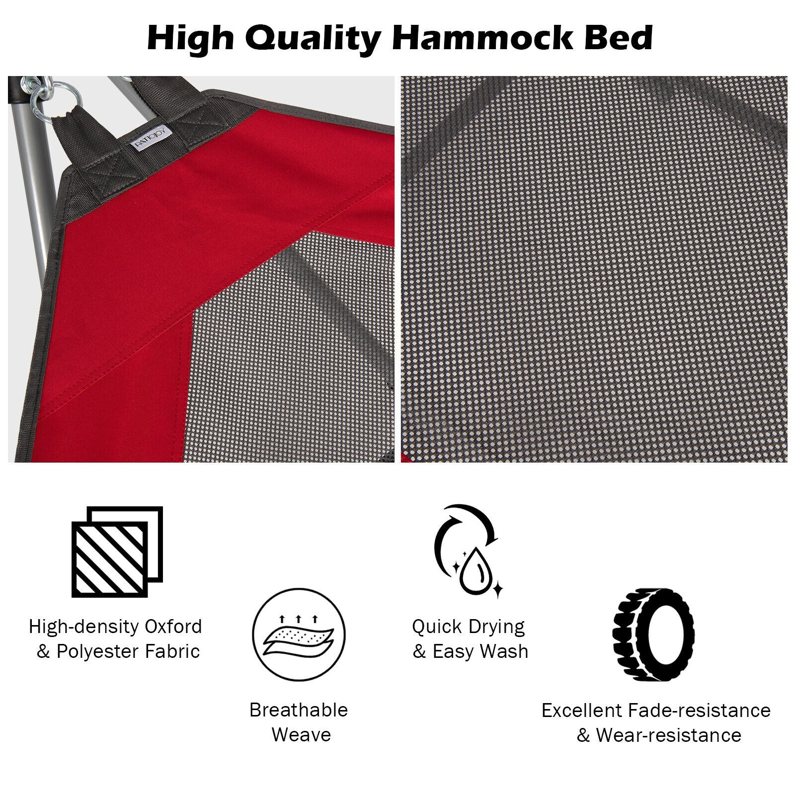 Folding Hammock Indoor Outdoor Hammock with Side Pocket and Iron Stand-Red 