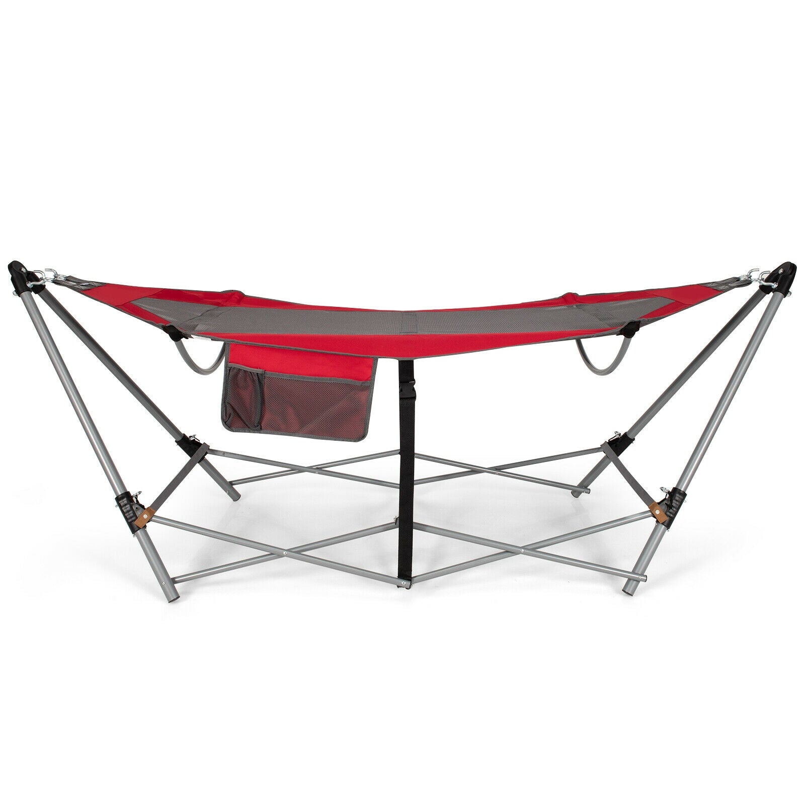 Folding Hammock Indoor Outdoor Hammock with Side Pocket and Iron Stand-Red