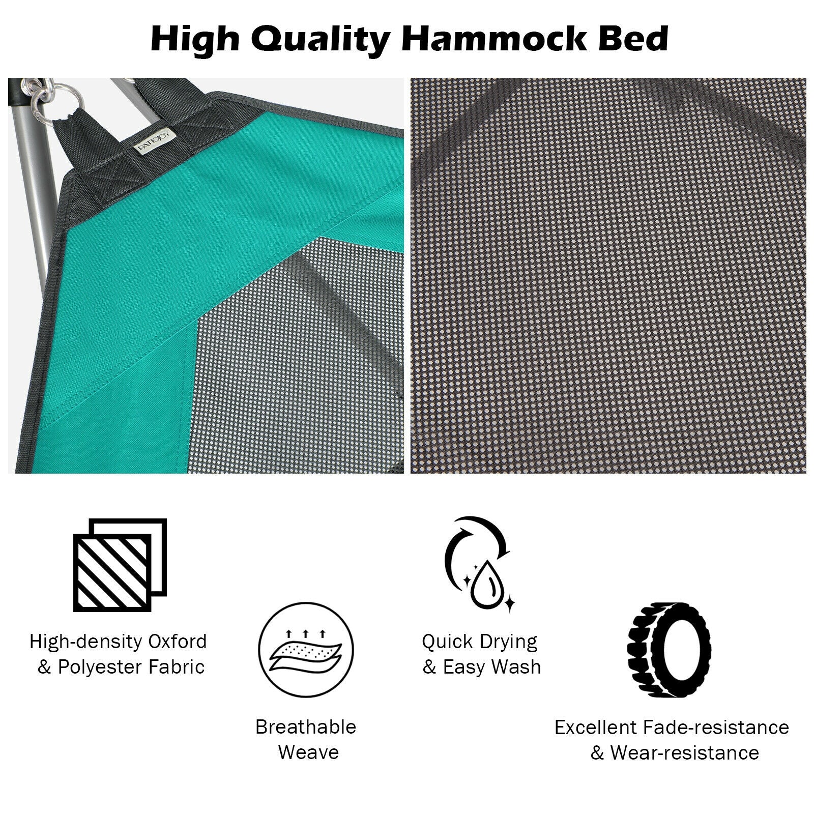 Folding Hammock Indoor Outdoor Hammock with Side Pocket and Iron Stand-Turquoise 