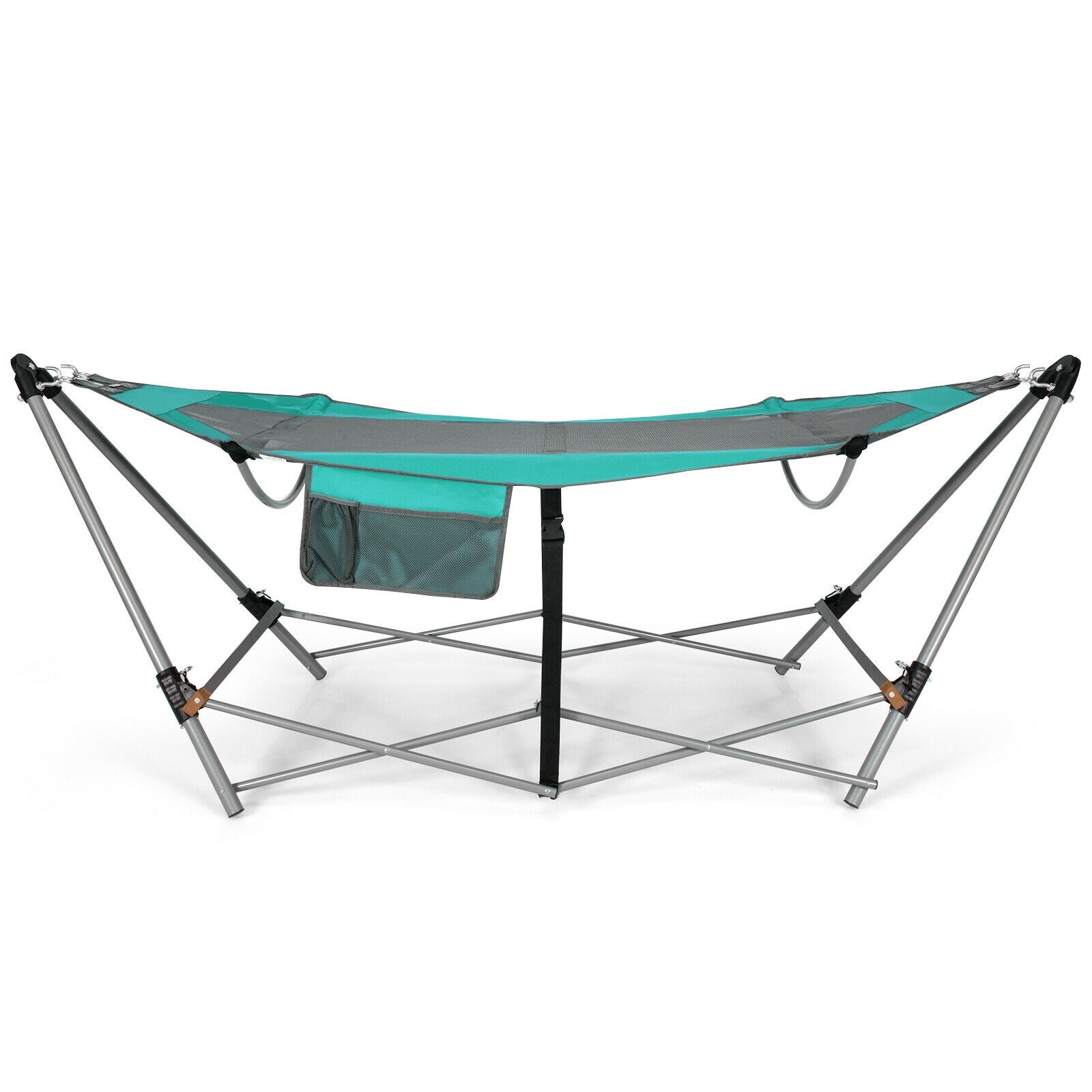 Folding Hammock Indoor Outdoor Hammock with Side Pocket and Iron Stand-Turquoise