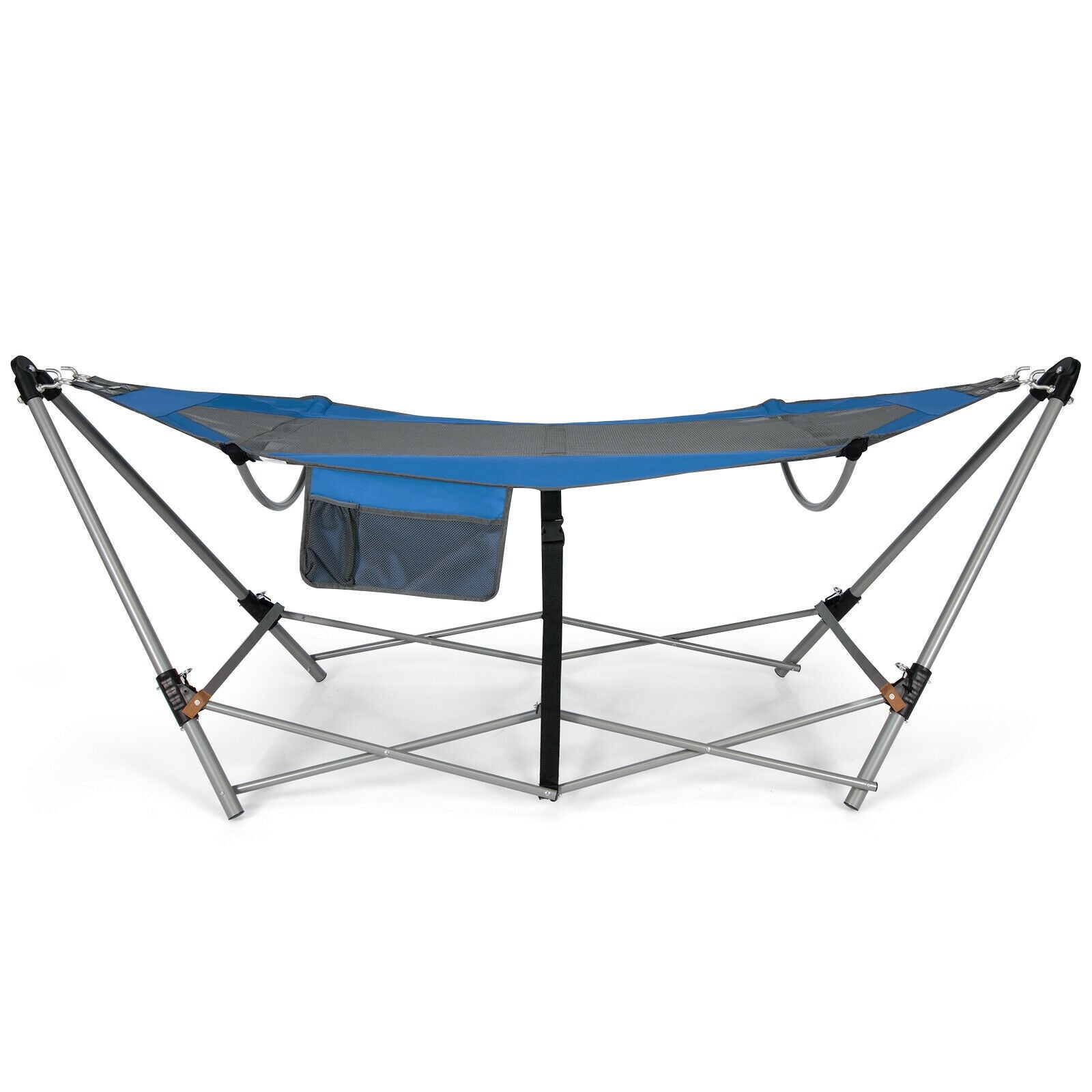 Folding Hammock Indoor Outdoor Hammock with Side Pocket and Iron Stand-Blue