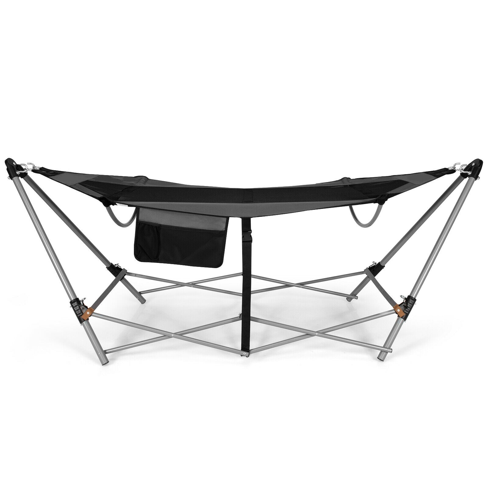 Folding Hammock Indoor Outdoor Hammock with Side Pocket and Iron Stand-Gray 