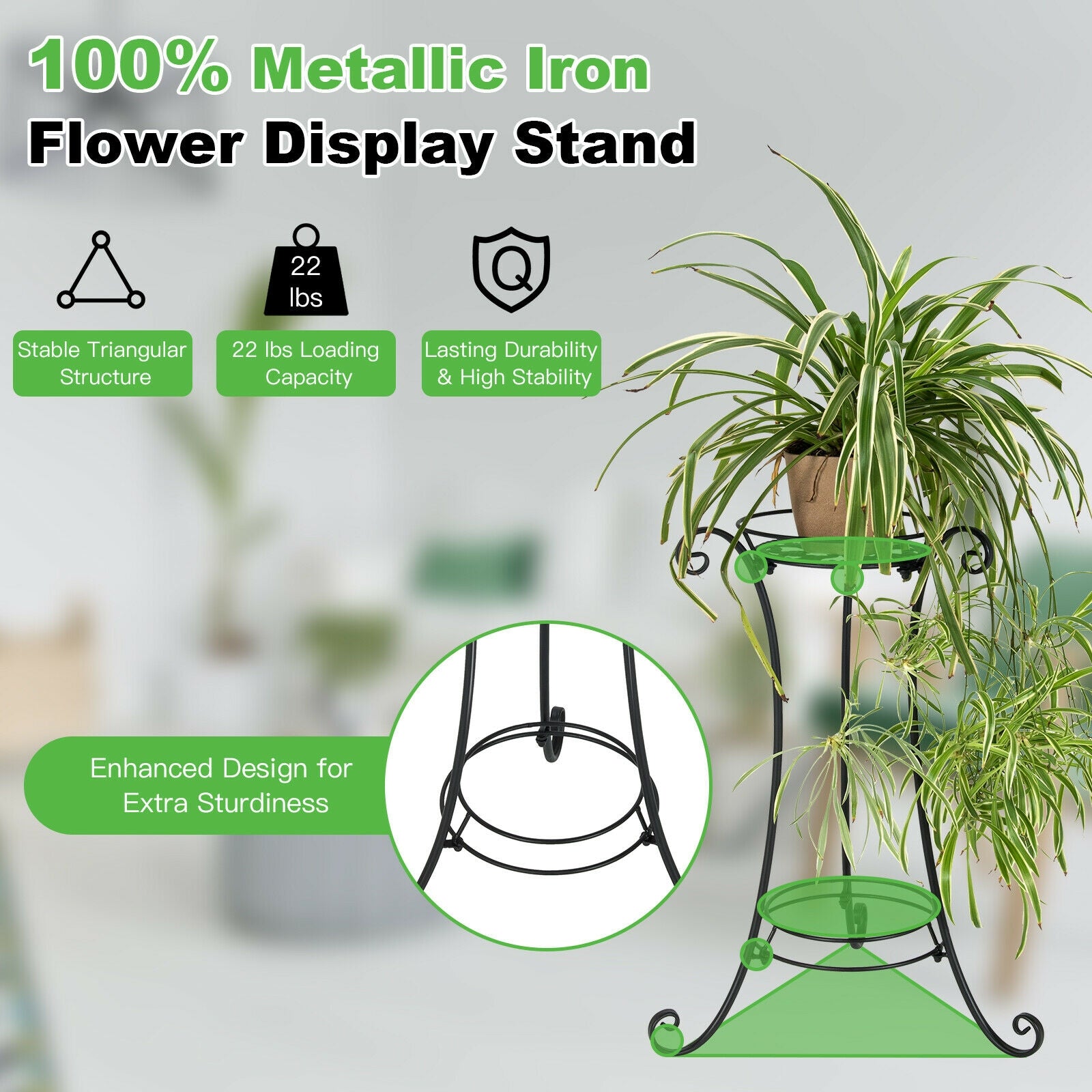 Heavy Duty Metal Planter Holder with Stable Triangular Structure