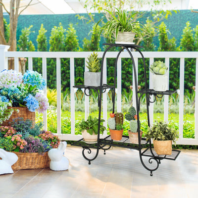 6-Tier Plant Stand with Adjustable Foot Pads-Black 