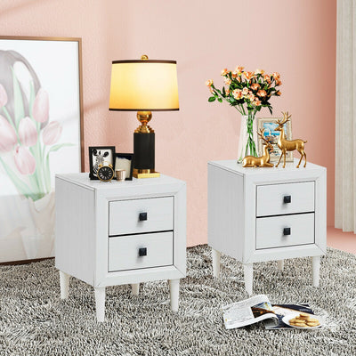2Pcs Multipurpose Retro Nightstand with 2 Drawers-White 