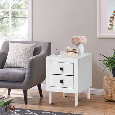 Multipurpose Retro Bedside Nightstand/ End Table with 2 Drawers-White 