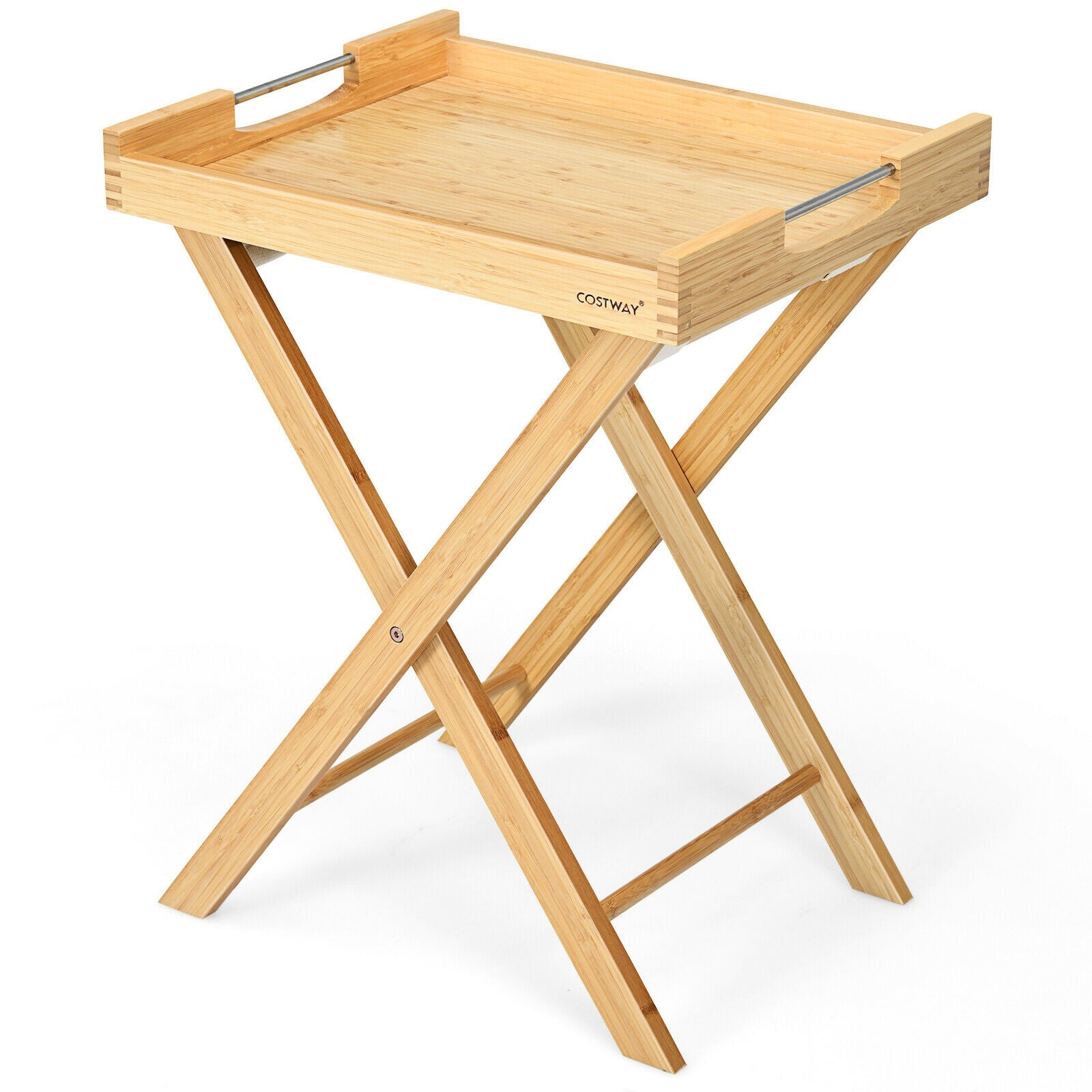 Bamboo Lipped Multi-Functional Snack Side Table-Natural