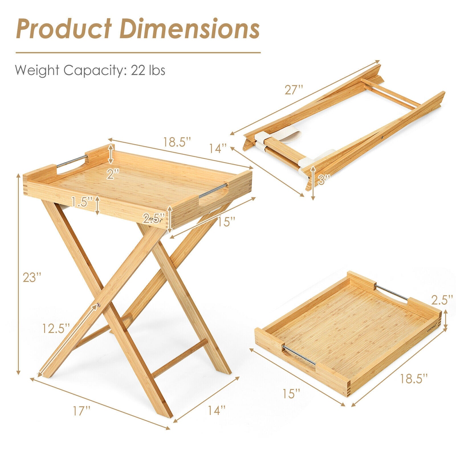 Bamboo Lipped Multi-Functional Snack Side Table-Natural