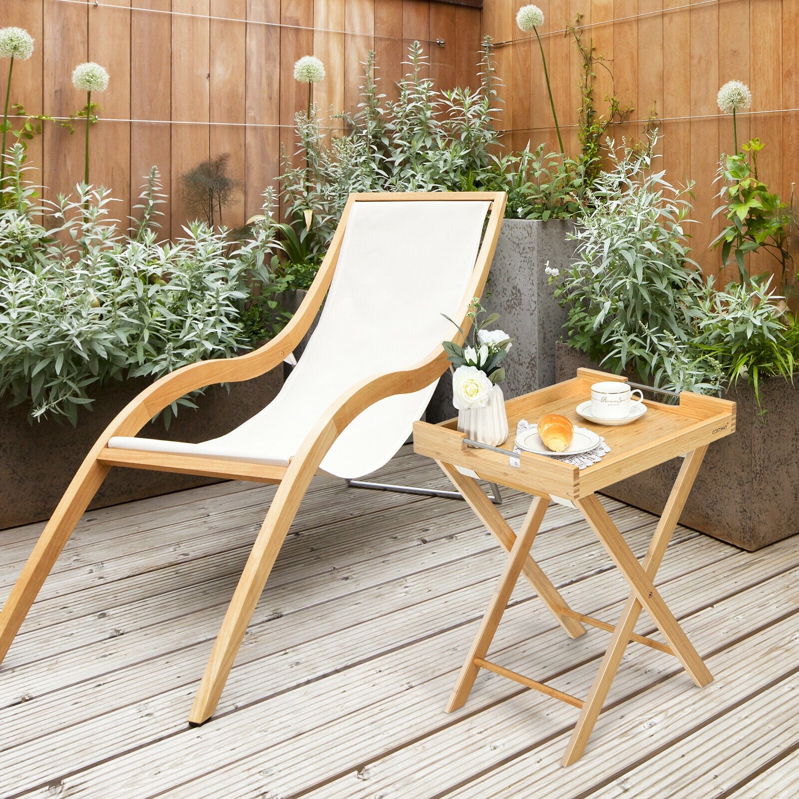 Bamboo Lipped Multi-Functional Snack Side Table-Natural