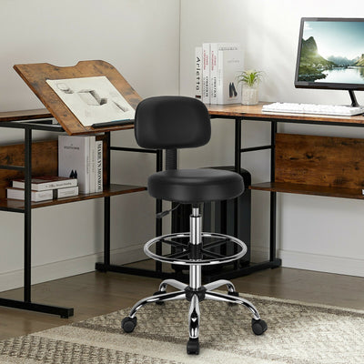 Swivel Drafting Chair with Retractable Mid Back and Adjustable Foot Ring-Black 