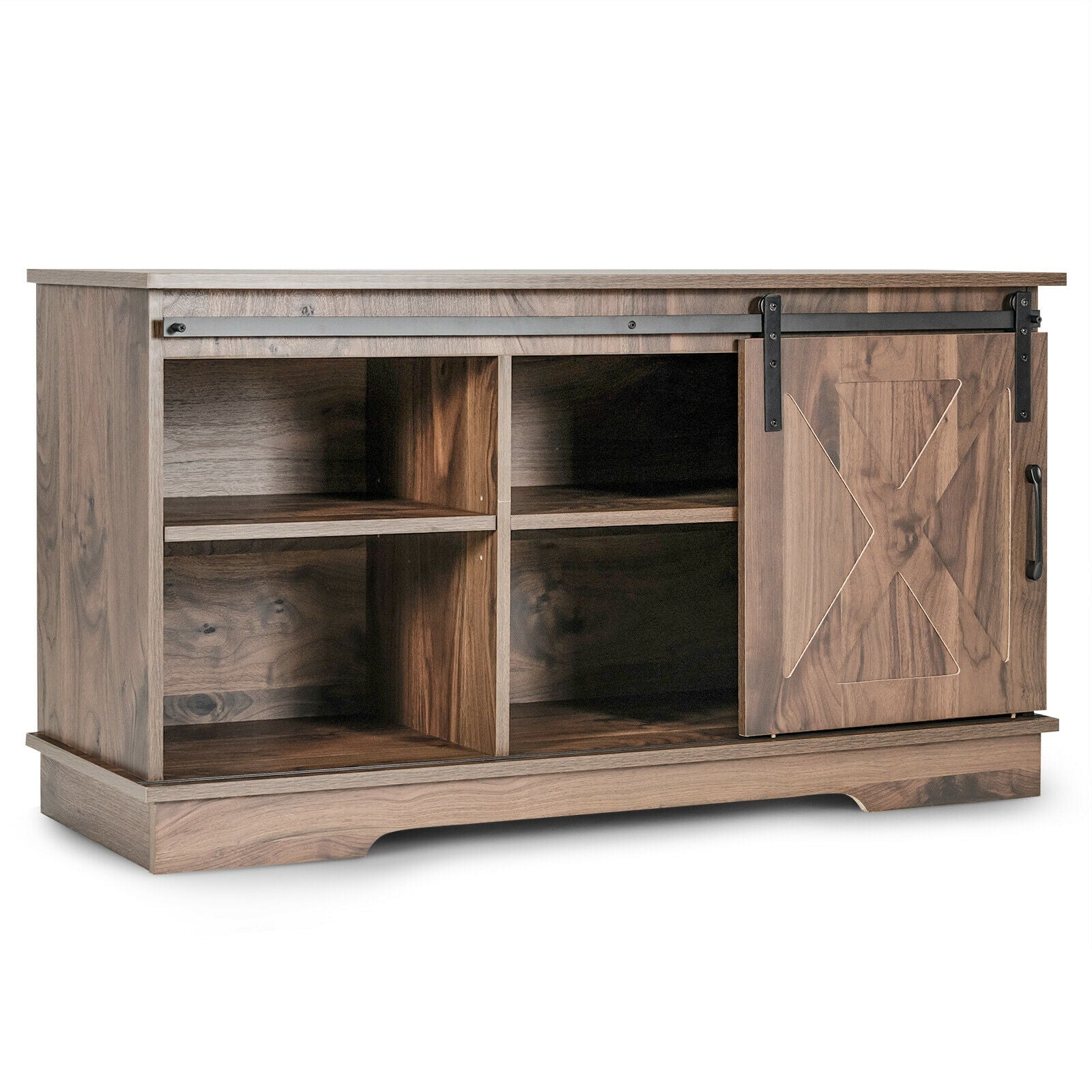 Sliding Barn Door TV Stand with Adjustable Shelf Cabinet-Dark Walnut