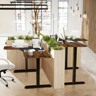 L-shaped Electric Standing Desk with 4 Memory Positions and LCD Display-Rustic Brown 